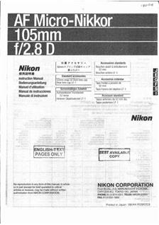 Nikon 105/2.8 manual. Camera Instructions.